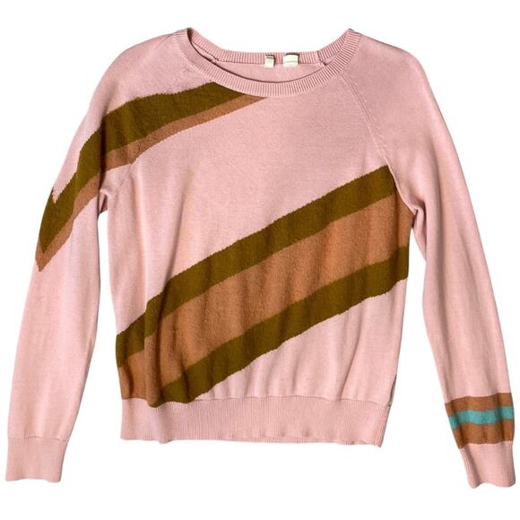 Moth Anthropologie Colorblock Stripe Sweater Pink Brown Green Size M - Picture 7 of 7